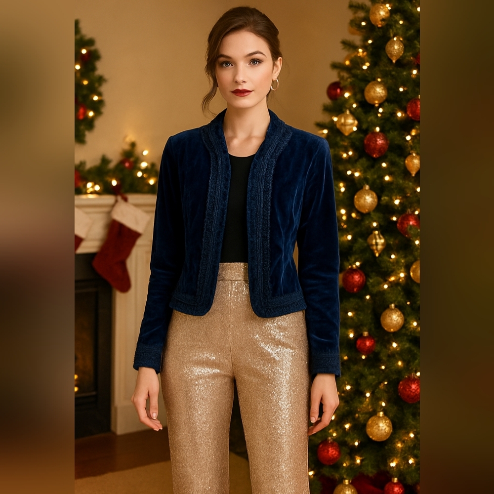INC Navy Embellished Jacket – Holiday Glam Luxe Evening Style Size Large - Picture 7 of 7